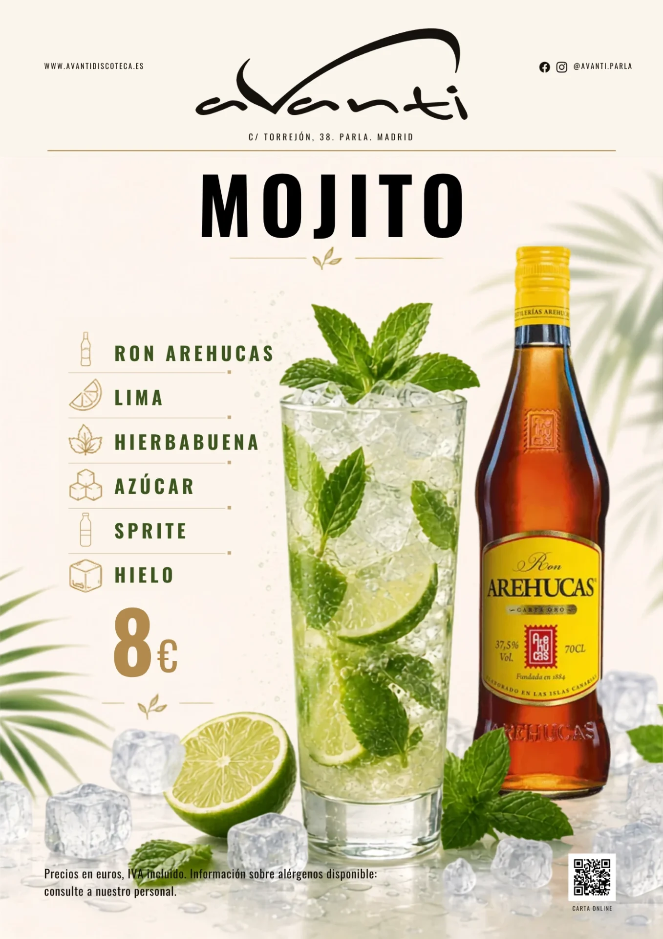 Carta de mojito de Avanti Discoteca