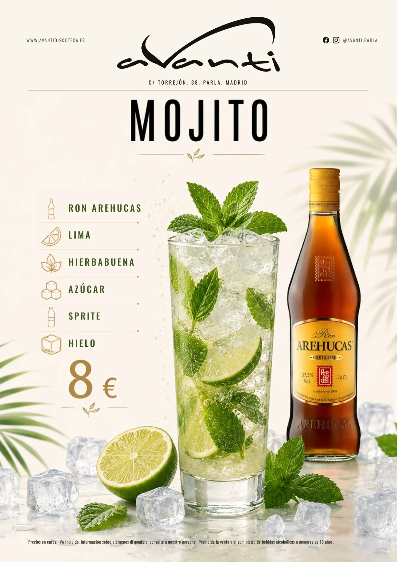 Carta de mojito de Avanti Discoteca
